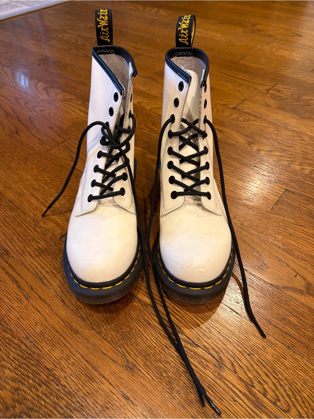 Dr. Martens White Leather Combat Boots with Black Trim